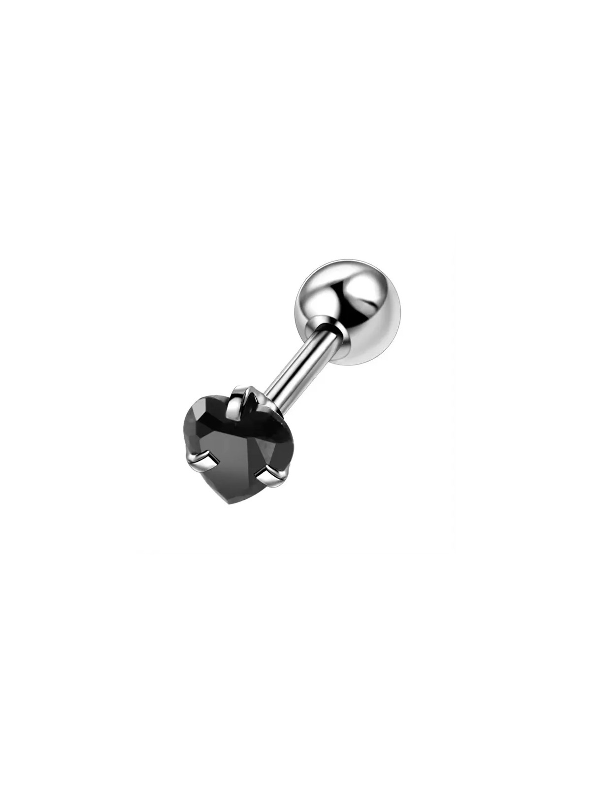 Troli Orecchino piercing in acciaio con cuore in cristallo nero donna
