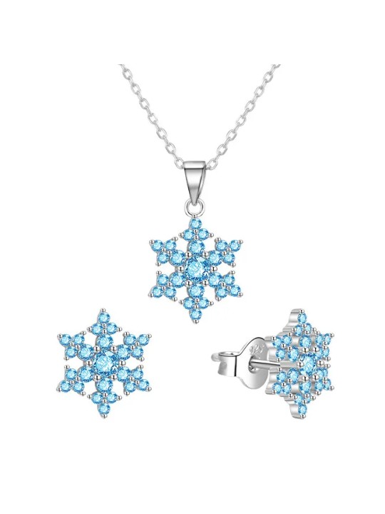 Agato Set di gioielli in argento Fiocchi di neve con zirconi blu AGT-SET02LB (catena, ciondolo, orecchini) donna