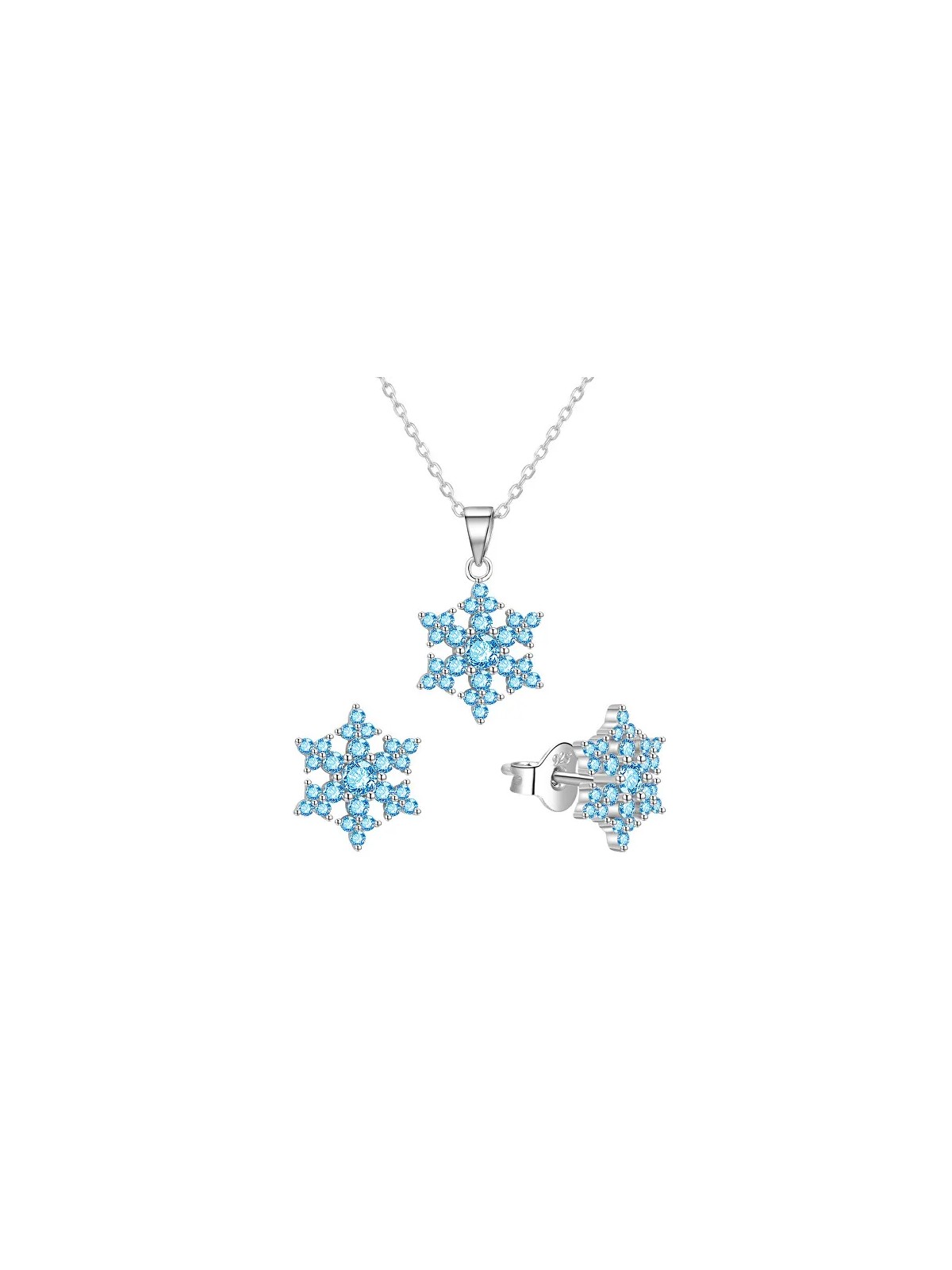 Agato Set di gioielli in argento Fiocchi di neve con zirconi blu AGT-SET02LB (catena, ciondolo, orecchini) donna