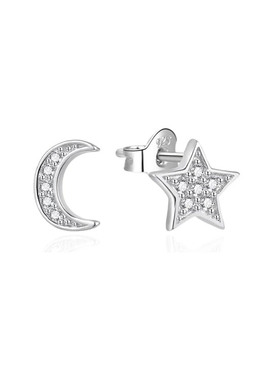 Agato Orecchini asimmetrici in argento con luna e stella AGT-E019PW donna