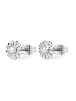 S'Agapõ Orecchini in acciaio Fiori con perle Messaggio SSG34 donna