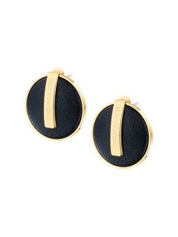 Trussardi Orecchini unici placcati in oro con pelle nera T-Round TJAYF01 donna