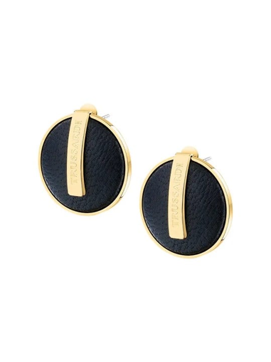 Trussardi Orecchini unici placcati in oro con pelle nera T-Round TJAYF01 donna