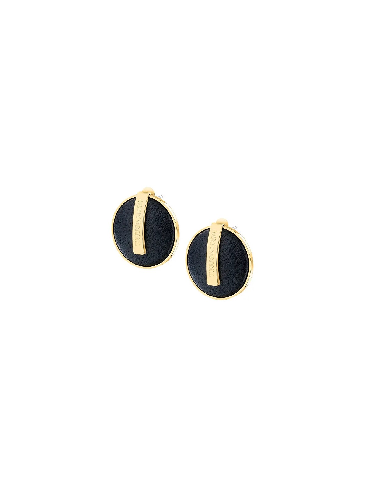 Trussardi Orecchini unici placcati in oro con pelle nera T-Round TJAYF01 donna