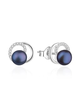 Agato Orecchini in argento con perla blu autentica e zirconi AGT-E216PW-PBK donna