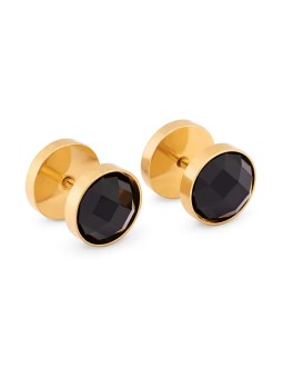 Troli Orecchini placcati oro con cristilla neri KS-139 unisex