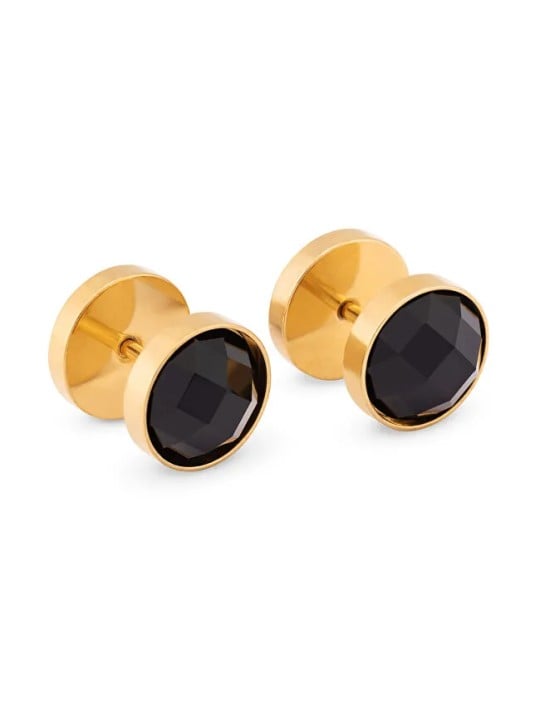 Troli Orecchini placcati oro con cristilla neri KS-139 unisex