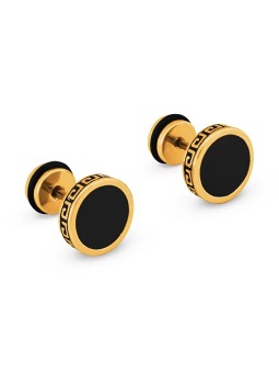 Troli Orecchini placcati oro con centro nero KS-133 unisex