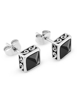 Troli Orecchini in acciaio moda con cristilla neri KS-144 unisex