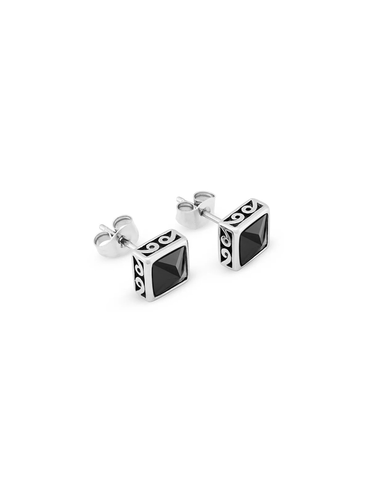 Troli Orecchini in acciaio moda con cristilla neri KS-144 unisex