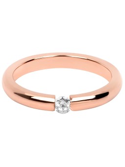 Troli Anello sottile in acciaio placcato oro rosa con cristallo - Diametro: 55 mm donna