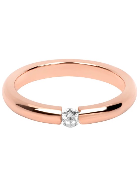 Troli Anello sottile in acciaio placcato oro rosa con cristallo - Diametro: 55 mm donna