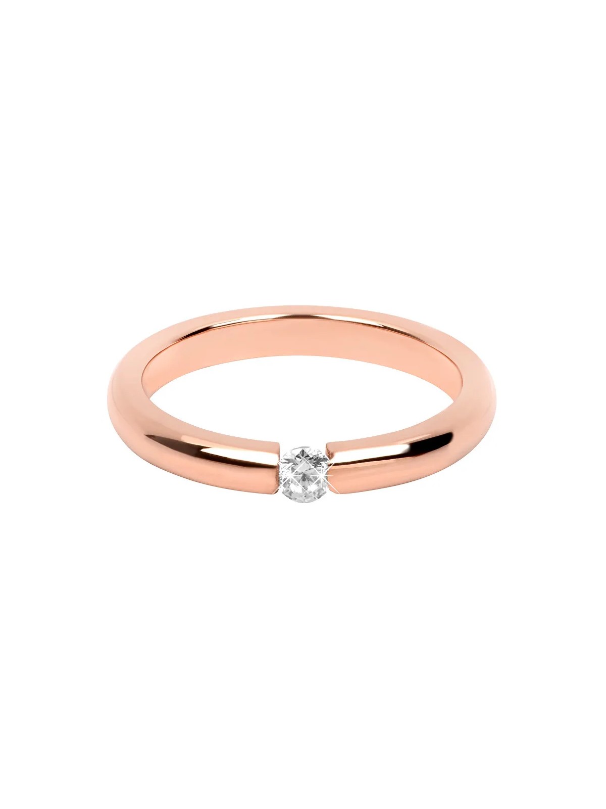 Troli Anello sottile in acciaio placcato oro rosa con cristallo - Diametro: 55 mm donna