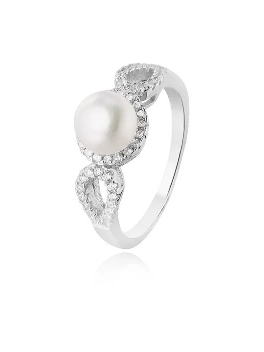 Beneto Anello in argento con cristilla e perla vera AGG205 - Diametro: 56 mm donna