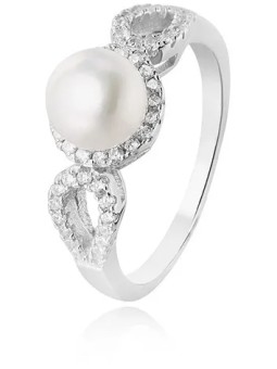 Beneto Anello in argento con cristilla e perla vera AGG205 - Diametro: 58 mm donna