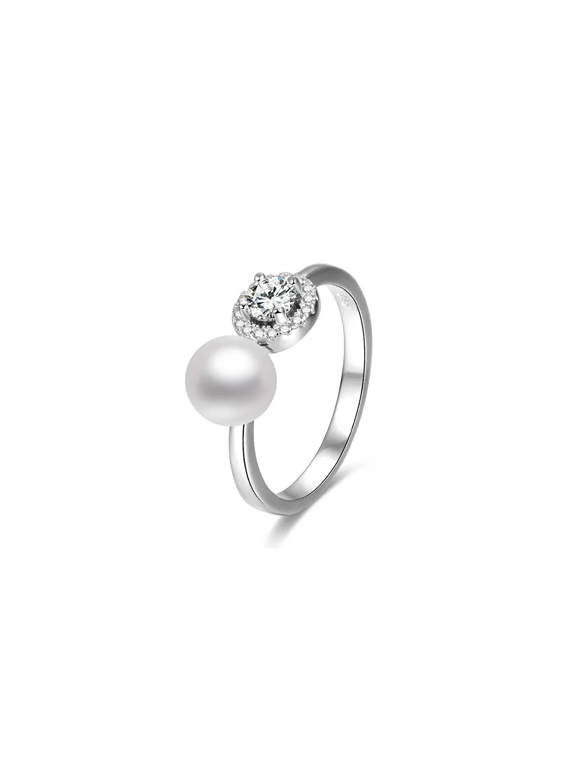 Beneto Anello aperto in argento con zirconi e perla AGG339 - Taglia: M (56-59 mm) donna
