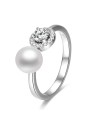 Beneto Anello aperto in argento con zirconi e perla AGG339 - Taglia: M (56-59 mm) donna
