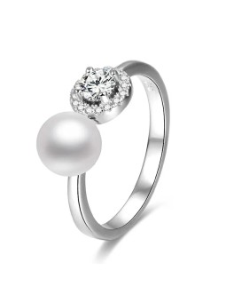 Beneto Anello aperto in argento con zirconi e perla AGG339 - Dimensioni: L (60 - 63 mm) donna