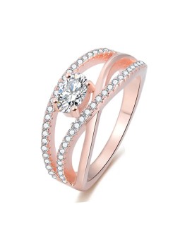 Benet Anello in argento placcato oro rosa con zirconi AGG331 - Diametro: 54 mm donna