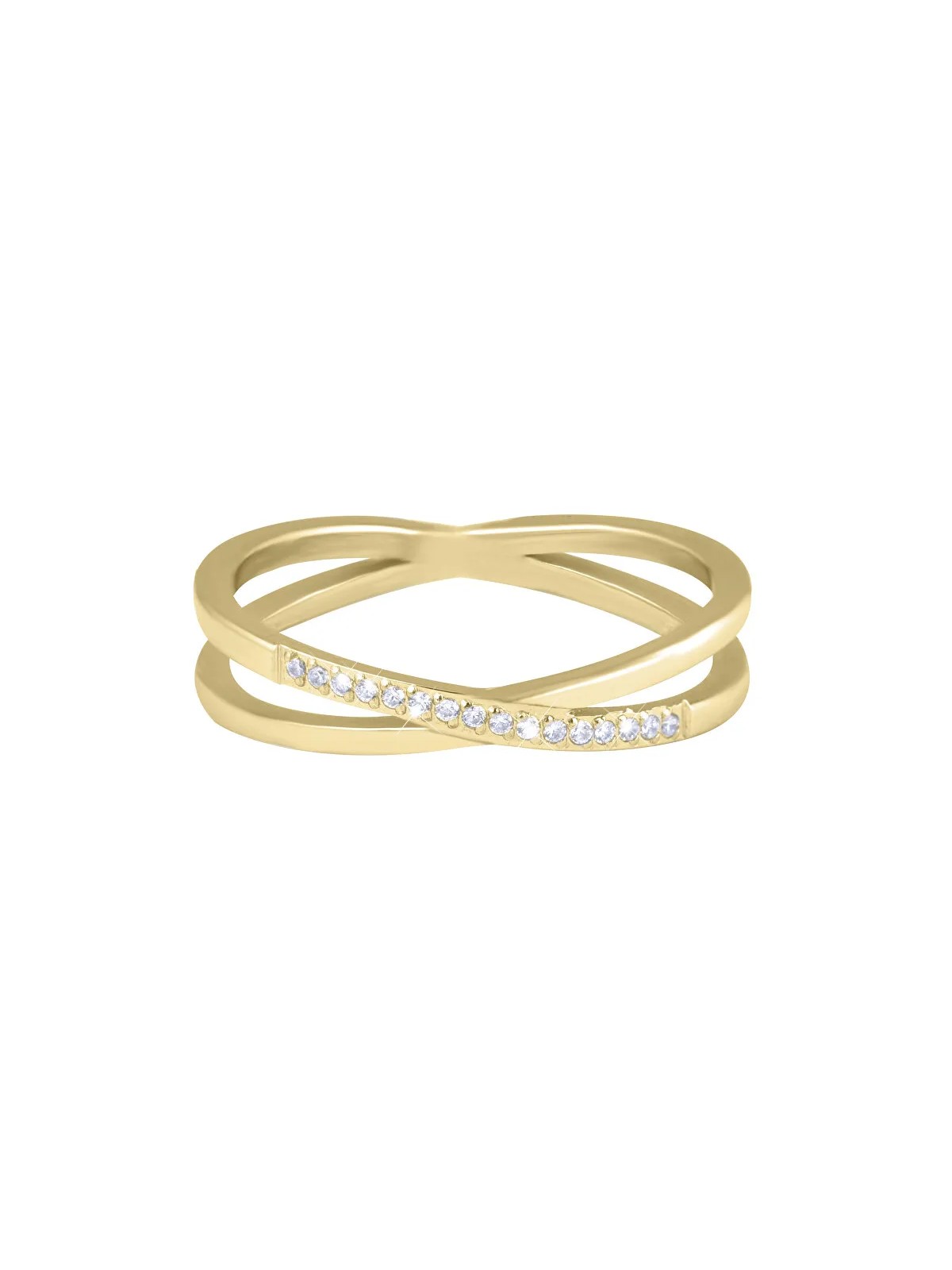 Troli Anello doppio in acciaio placcato oro con zirconi trasparenti in oro - Diametro: 57 mm donna