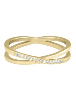 Troli Anello doppio in acciaio placcato oro con zirconi trasparenti in oro - Diametro: 54 mm donna