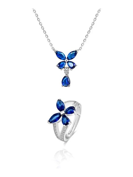 Beneto Parure di gioielli in argento con motivo floreale AGSET283 (collana, anello) donna