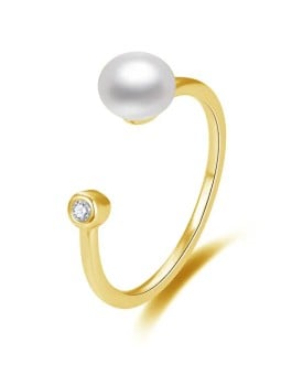 Beneto Anello aperto placcato oro con vera perla d'acqua dolce AGG467-G donna