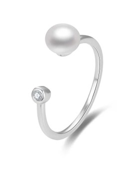 Beneto Anello aperto in argento con vera perla d'acqua dolce AGG467 donna