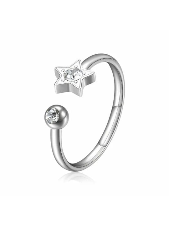 S'Agapõ Anello in acciaio scintillante Stella con cristallo Click SCK89 donna