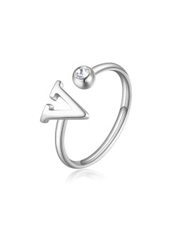S'Agapõ Elegante anello a V in acciaio con cristallo Click SCK192 donna