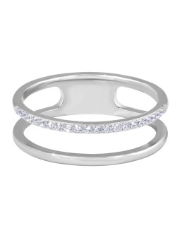 Troli Doppio anello minimalista in acciaio argentato - Diametro: 49 mm donna