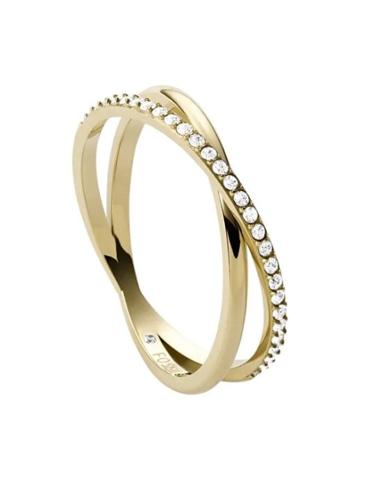 Fossil Elegante anello placcato oro con cristalli JF03752710 - Diametro: 57 mm donna