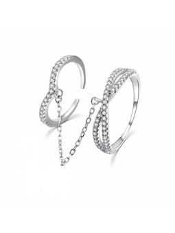 MOISS Anello doppio di lusso in argento con zirconi R00022 - Diametro: 54 mm donna