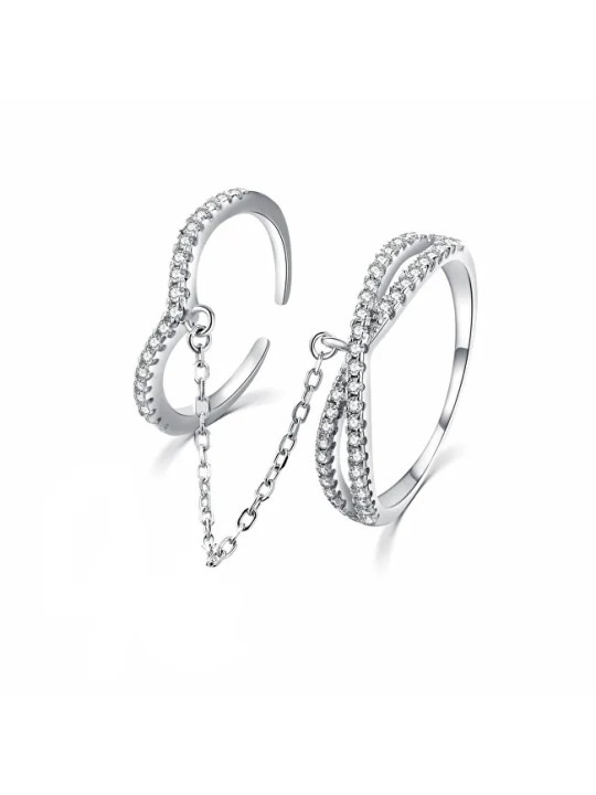 MOISS Anello doppio di lusso in argento con zirconi R00022 - Diametro: 54 mm donna