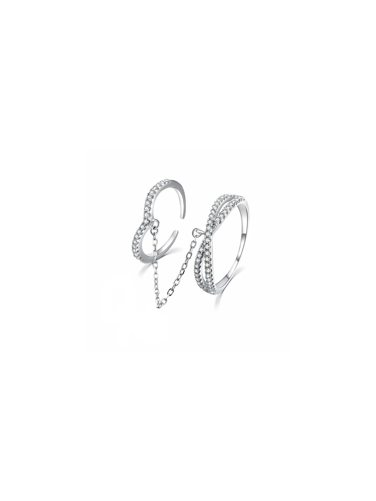 MOISS Anello doppio di lusso in argento con zirconi R00022 - Diametro: 54 mm donna