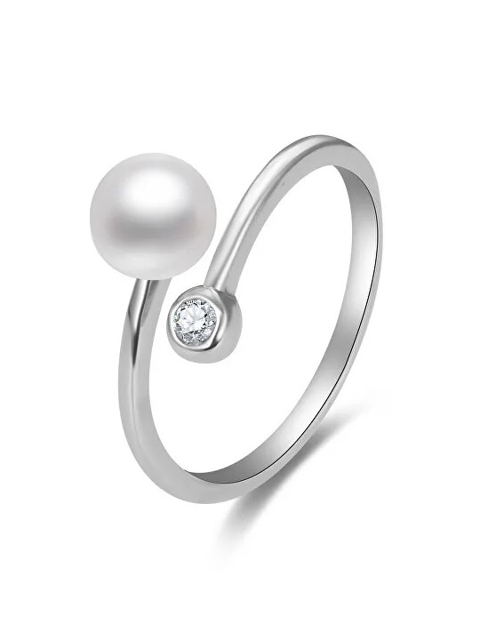 Beneto Anello aperto in argento con vera perla e zircone AGG469P donna
