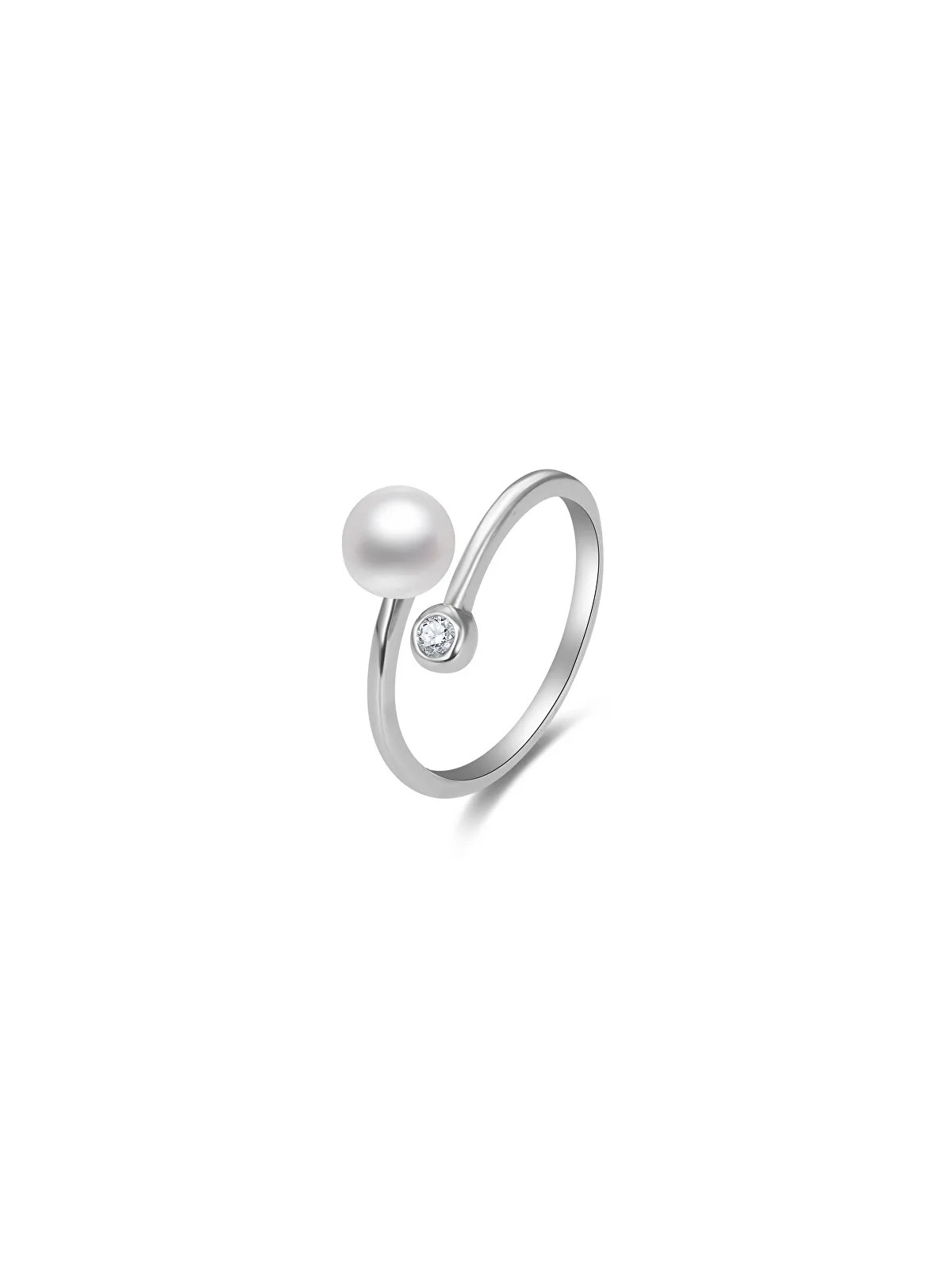 Beneto Anello aperto in argento con vera perla e zircone AGG469P donna