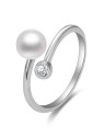 Beneto Anello aperto in argento con vera perla e zircone AGG469P donna