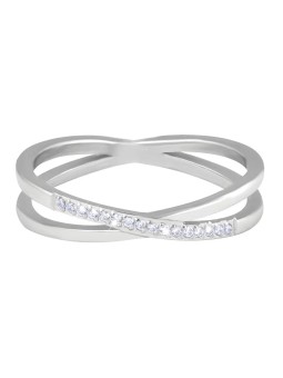 Troli Anello doppio in acciaio pregiato con zirconi trasparenti in argento - Diametro: 60 mm donna