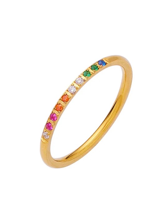 Troli Un affascinante anello placcato oro con zirconi colorati - Diametro: 52 mm donna