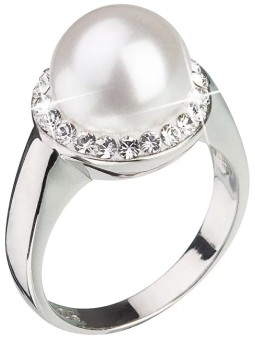 Evolution Group Anello in argento con cristallo Preciosa e perla bianca 35021.1 - Diametro: 58 mm donna