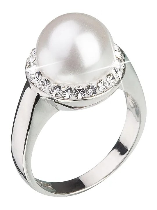 Evolution Group Anello in argento con cristallo Preciosa e perla bianca 35021.1 - Diametro: 58 mm donna