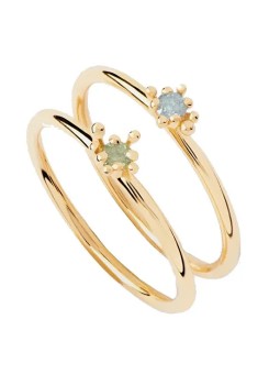 PDPAOLA Set di anelli placcati oro con zirconi Les Fleurs Colors AN01-C94 - Diametro: 54 mm donna