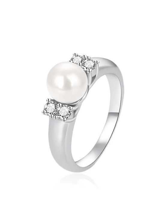 Agato Anello in argento con zirconi e perla vera AGT-R07W - Diametro: 60 mm donna