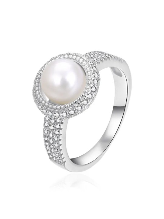Agato Anello in argento abbagliante con perla autentica AGT-R10W - Diametro: 56 mm donna