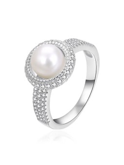 Agato Anello in argento abbagliante con perla autentica AGT-R10W - Diametro: 58 mm donna