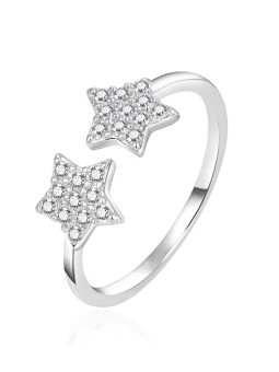 Agato Anello aperto in argento Stelle con zirconi AGT-R11W - Diametro: 52 mm donna