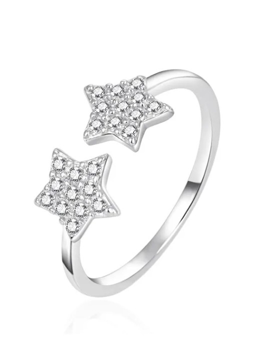 Agato Anello aperto in argento Stelle con zirconi AGT-R11W - Diametro: 57 mm donna