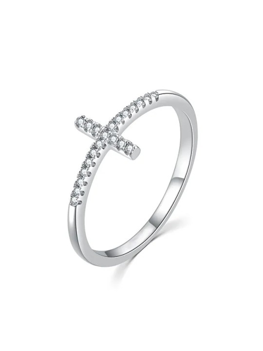 MOISS Elegante anello in argento con croce R00020 - Diametro: 60 mm donna