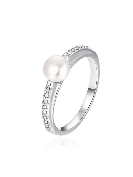 Agato Elegante anello in argento con perla autentica AGT-R08W - Diametro: 52 mm donna